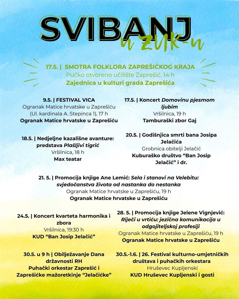 ZAPREŠIĆ: Svibanj u ZUK-u: podrška zaprešićkoj kulturi!