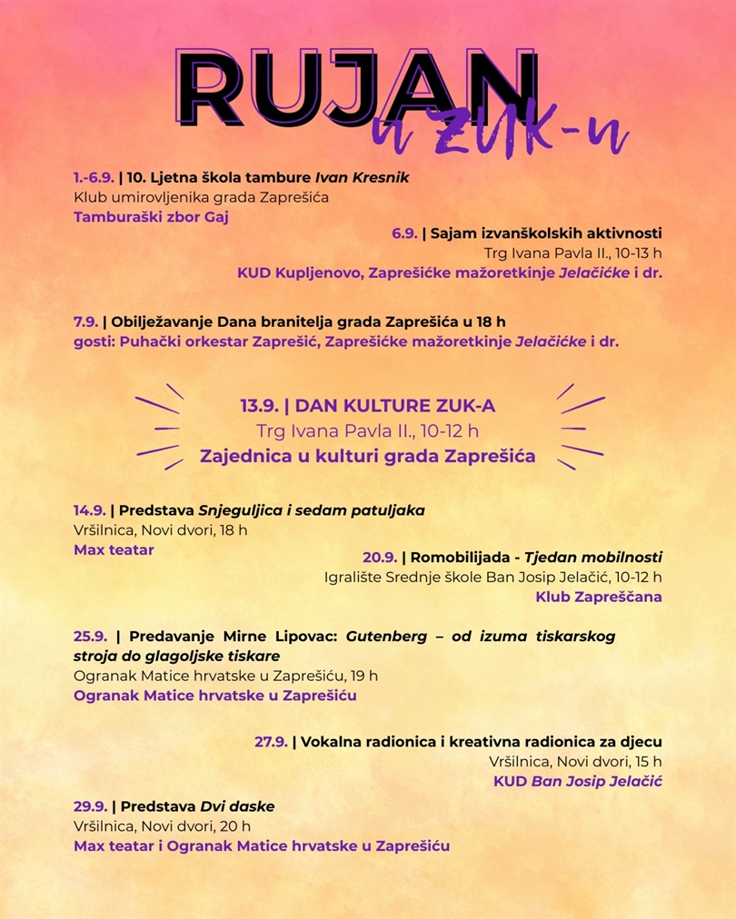 Rujan u ZUK-u., jesen s kulturom!
