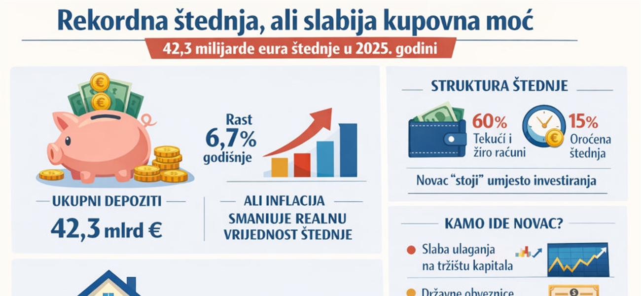 Rekordna štednja, ali slabija kupovna moć: gdje zapravo odlazi novac građana?