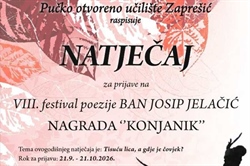 Pučko otvoreno učilište Zaprešić raspisuje natječaj za prijave na VIII. festival poezije „Ban Josip Jelačić“ za 2026. godinu